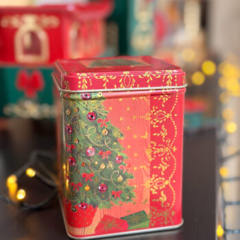 Γιορτινό Μεταλλικό Κουτί με Σχέδιο Χριστουγεννιάτικου Δέντρου